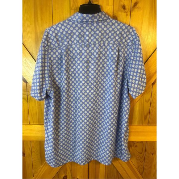 Tasso Elba Blue Silk Blend Geometric Short Sleeve Button Up Shirt Size XXL (5784 - Picture 5 of 5